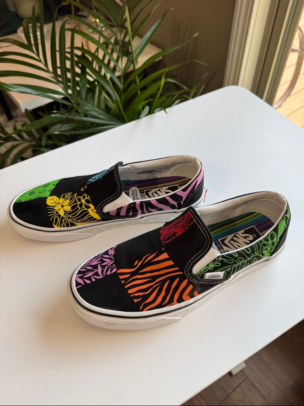 Vans Crayola Slip-On Sneakers in Black with Multicolor Patchwork Size 7.5